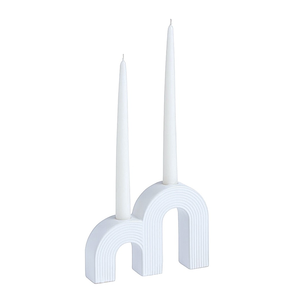 White Ceramic Double Arch Taper Candle Holder